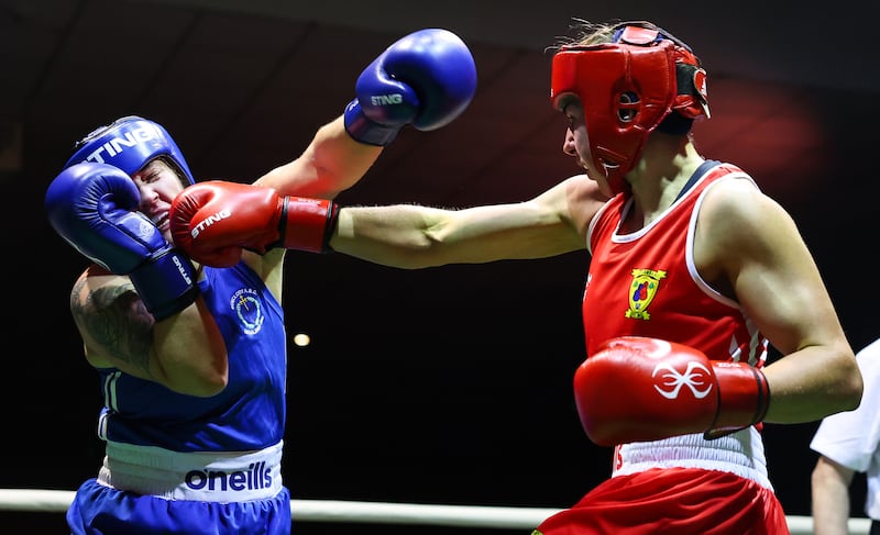 Aoife O’Rourke (right) during the women's 75kg final against Shauna Kearney. Photograph: Dan Clohessy/Inpho