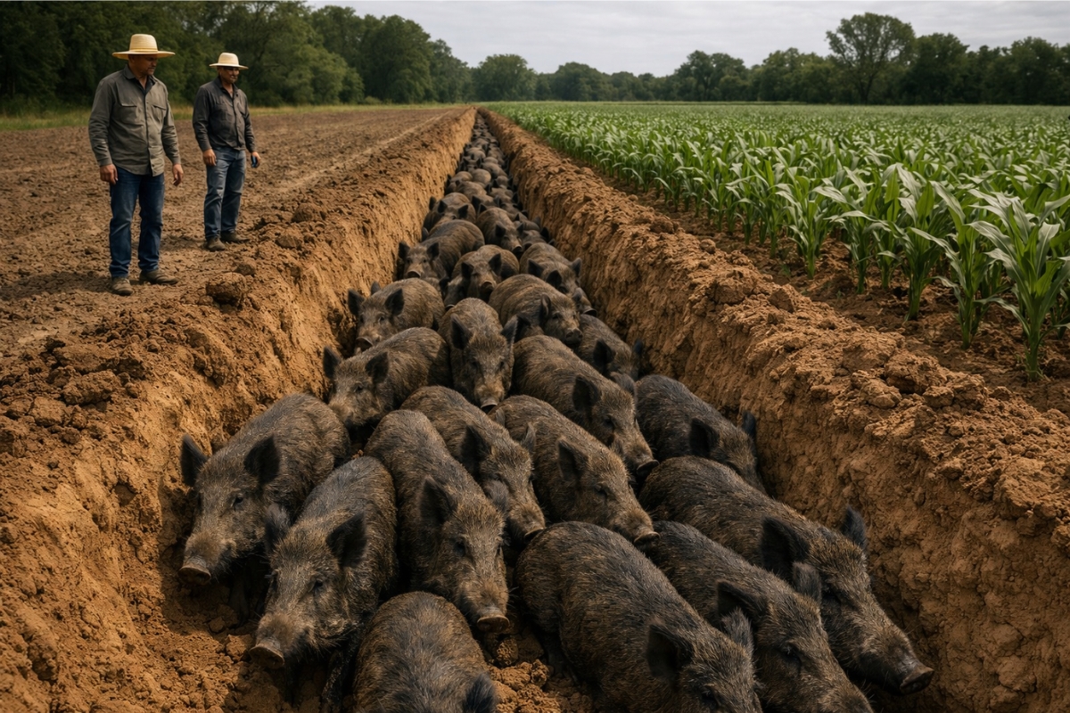 Farmers dug trenches to contain wild boars and protect crops that can be destroyed in a single night.