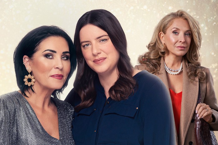 Jessie Wallace and Michelle Ryan pose as Kat Moon and Zoe Slater, respectively, in an image for EastEnders, in a composite with Tracy-Ann Oberman as Chrissie Watts.