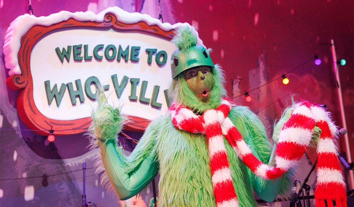 Patrick Kielty dressed as the Grinch pictured during the opening of The Late Late Toy Show 2025. Pic: Andres Poveda