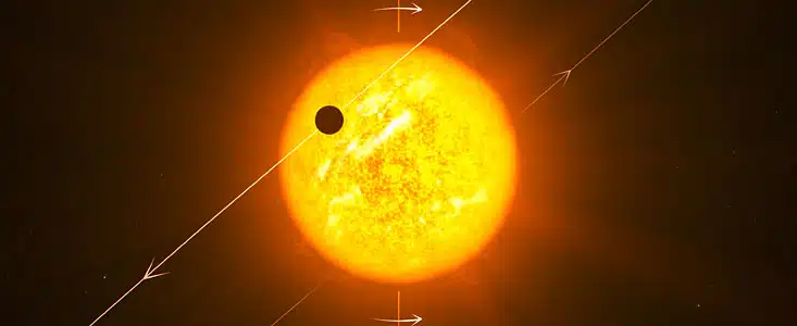 Exoplanet Transiting Its Star, With Stellar Rotation And Orbital Path Shown.