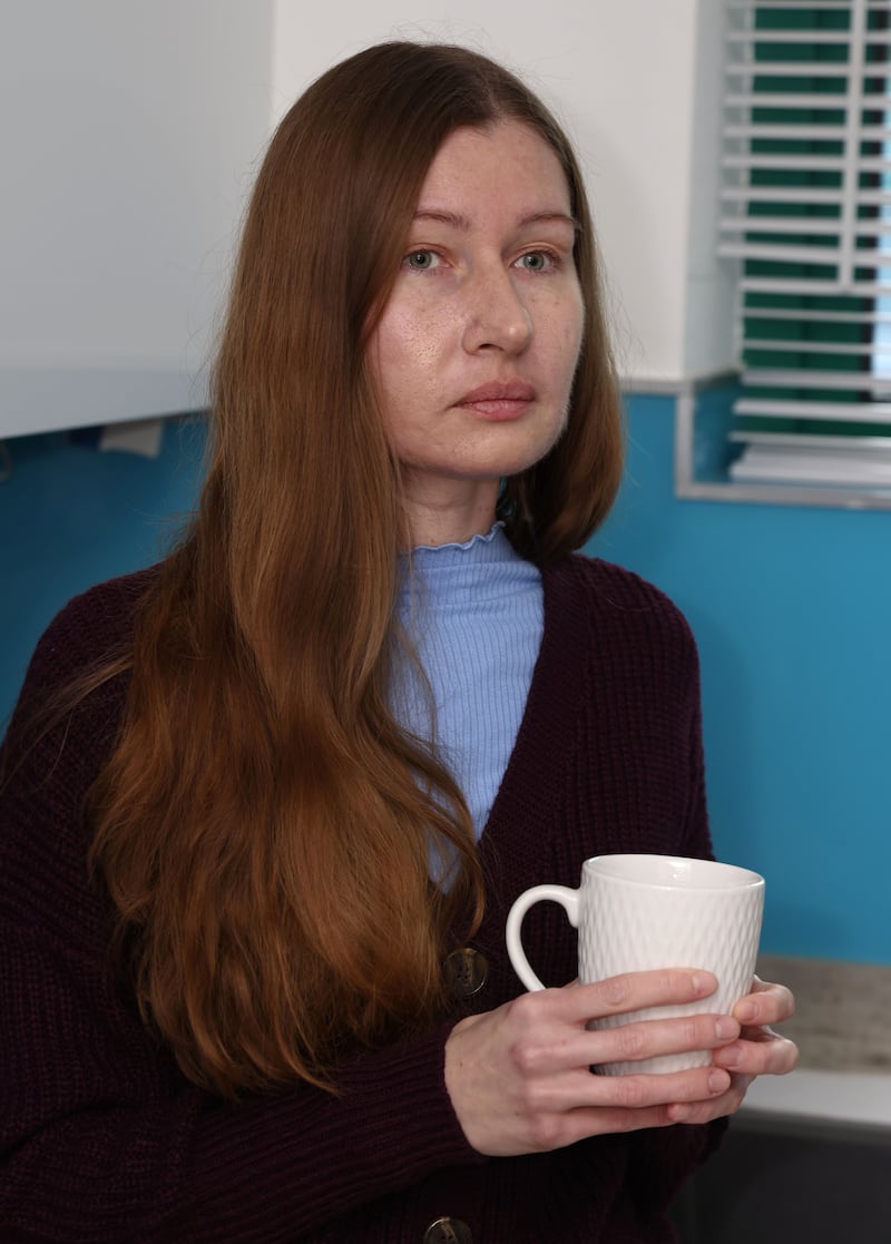 Daria Petrenko said her mother died of a heart attack which she believes was caused by the stress of the war. 'They started bombing my city, Kharkiv... I lost my mother, my mother died.'  Photograph: Joe O'Shaughnessy