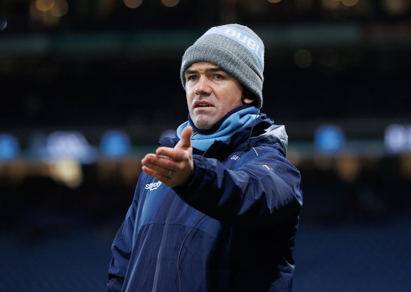 Dublin manager Ger Brennan gestures on the sideline during the game. Photograph: Tom Maher/Inpho