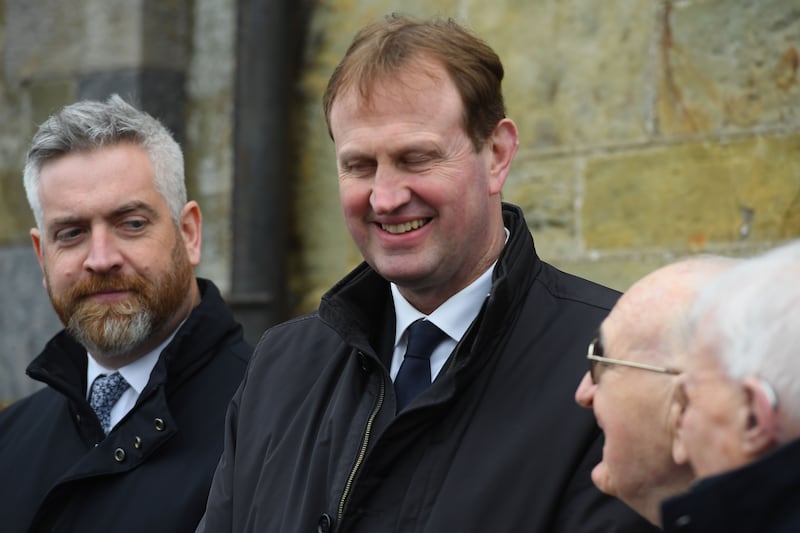 Fianna Fáil TD Christopher O'Sullivan TD and Minister for Justice Jim O'Callaghan TD at the service. Photograph: Michael Mac Sweeney/Provision