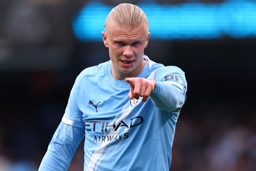 Erling Haaland of Manchester City during the Premier League match between Manchester City and Manchester United at Etihad Stadium on September 14, 2025