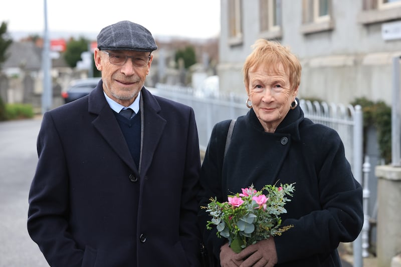 Josef Veselsky's children, Peter and Kate, at the funeral of their father, at Mount Jerome Crematorium, Harold’s Cross, Dublin. Photograph: Dara Mac Dónaill














