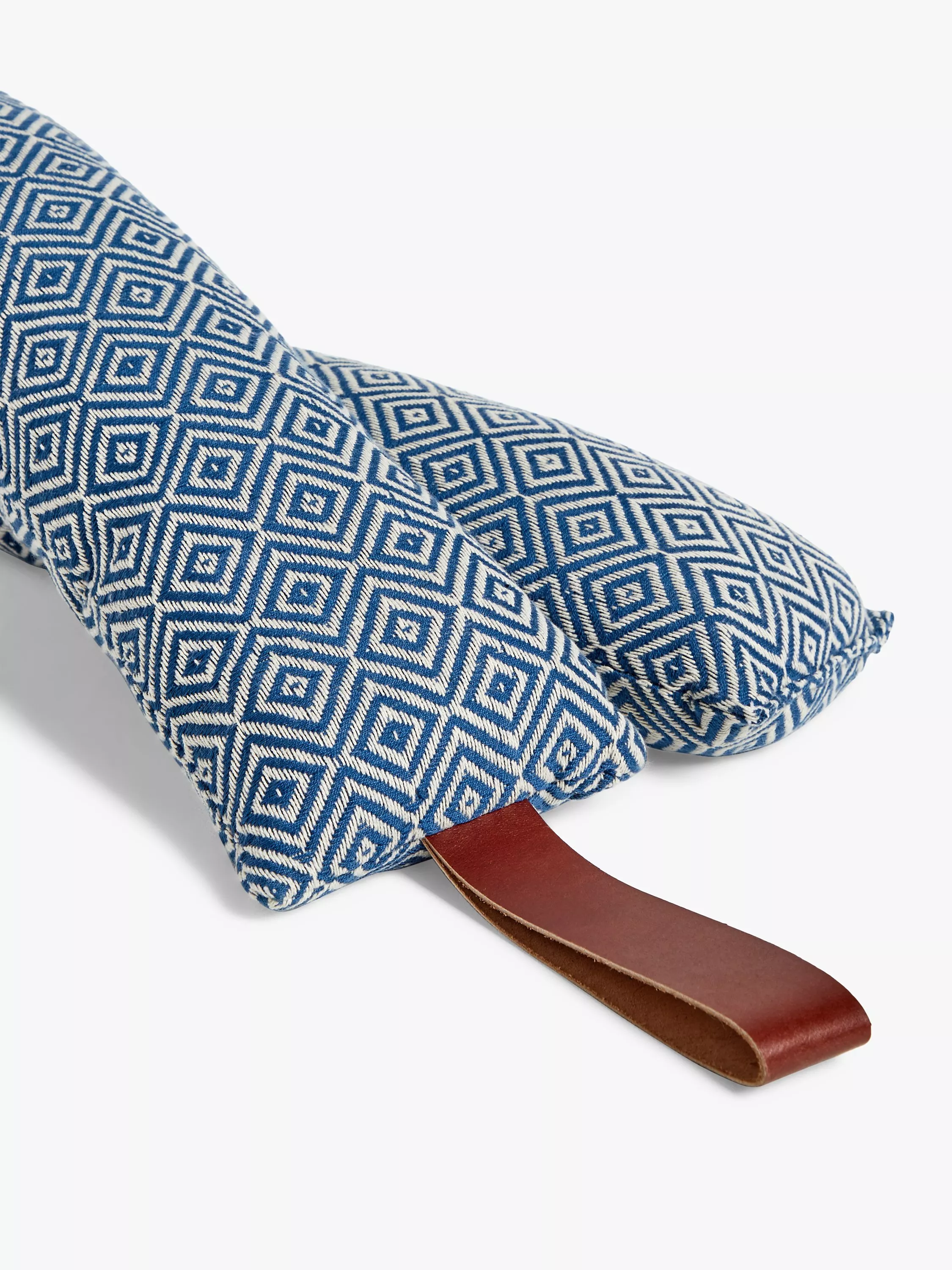 John Lewis Diamonds Draught Excluder With Leather Strap, Navy