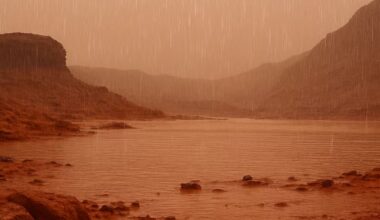 Martian rain on rocky terrain