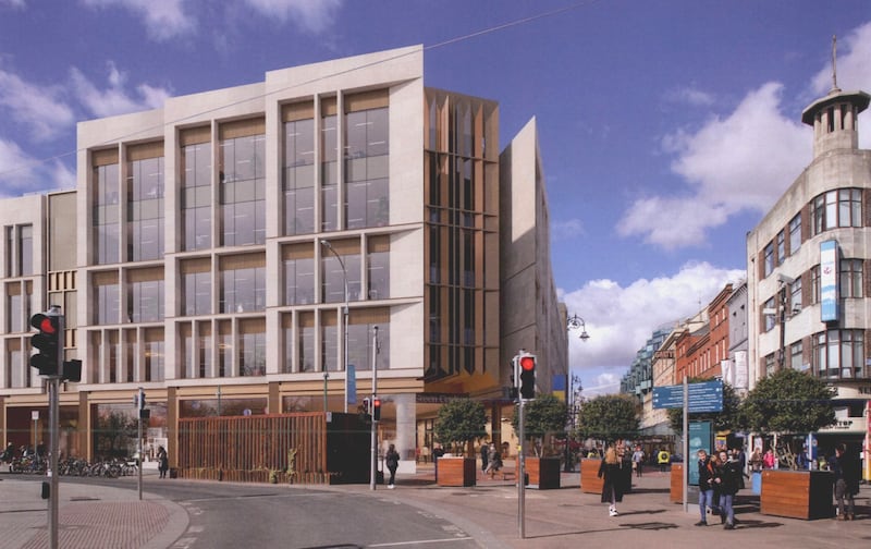 Stephen’s Green Shopping Centre: version 1 of the redesigned Dublin mall, designed by BKD Architects. Illustration: Model Works