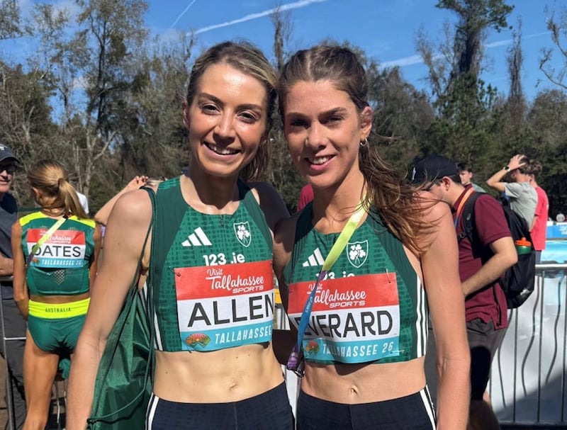 Niamh Allen and Fiona Everard at the World Cross Country Championships. Photograph: Athletics Ireland