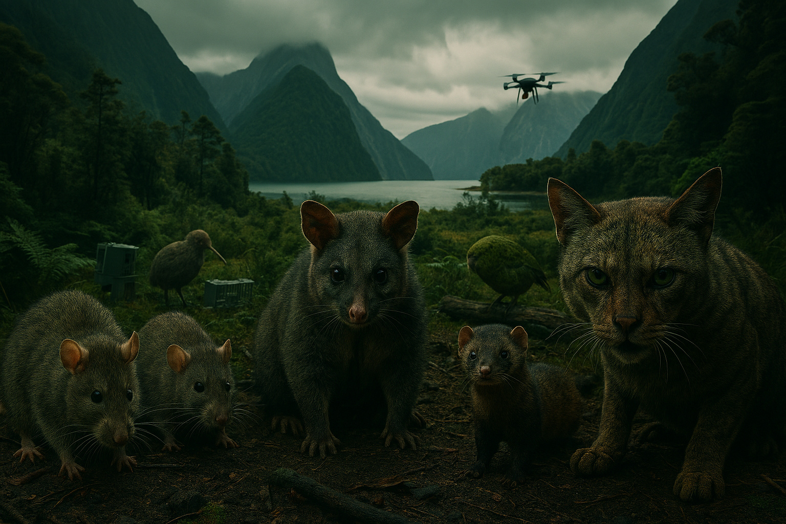 New Zealand aims to eliminate more than 30 million invasive animals by 2050: national plan declares war on rats, possums, mustelids and feral cats to prevent the collapse of native wildlife.