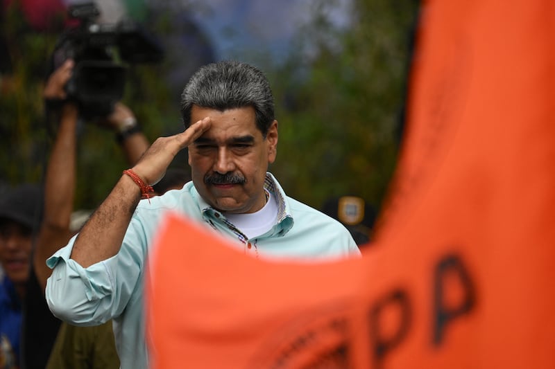 Venezuela's president Nicolás Maduro gestures during a rally to mark the anniversary of the Battle of Santa Ines, in Caracas on December 10, 2025. Photograph: Federico Parra/AFP via Getty Images