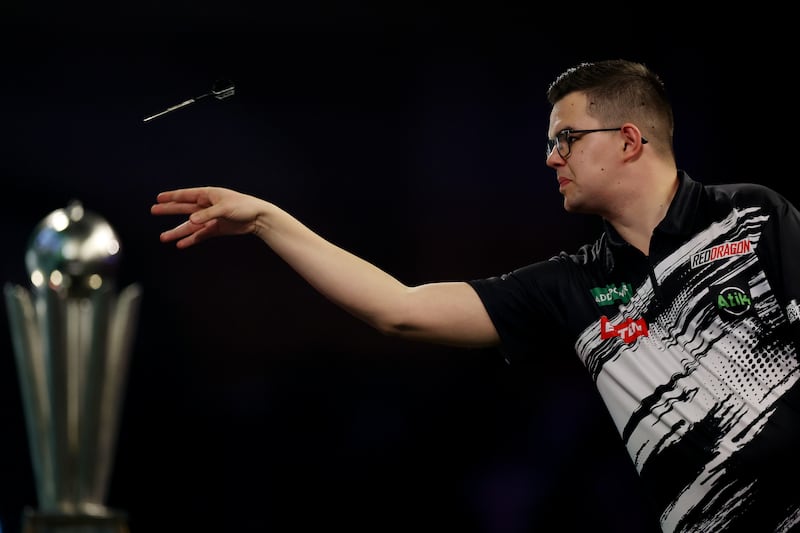 Gian van Veen during the PDC World Darts Championship final. Photograph: Warren Little/Getty Images