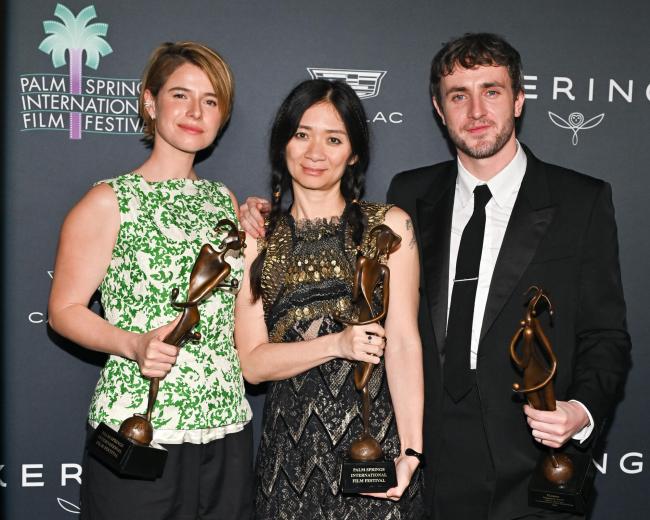 Jessie Buckley, Chloé Zhao and Paul Mescal at the 37th Annual Palm Springs International Film Festival Film Awards held at Palm Springs Convention Center on January 03, 2026 in Palm Springs, California.