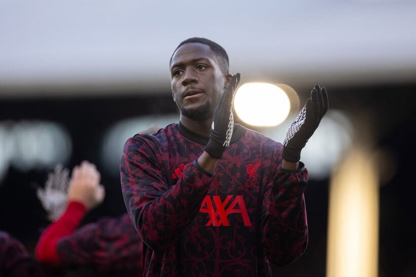 LONDON, ENGLAND - Sunday, January 4, 2026: Liverpool's Ibrahima Konaté during the pre-match warm-up before the FA Premier League match between Fulham FC and Liverpool FC at Craven Cottage. (Photo by David Rawcliffe/Propaganda)