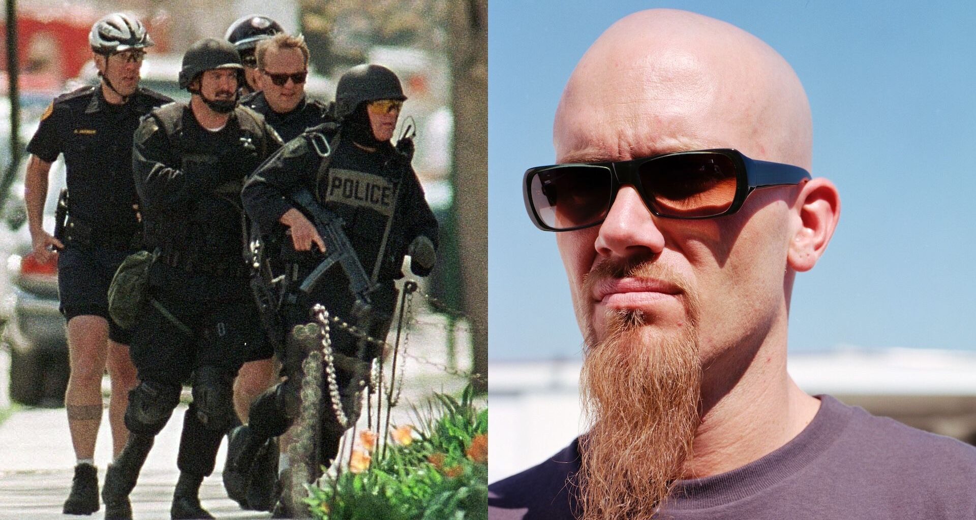 Los Angeles police officers and a portrait of Nick Oliveri