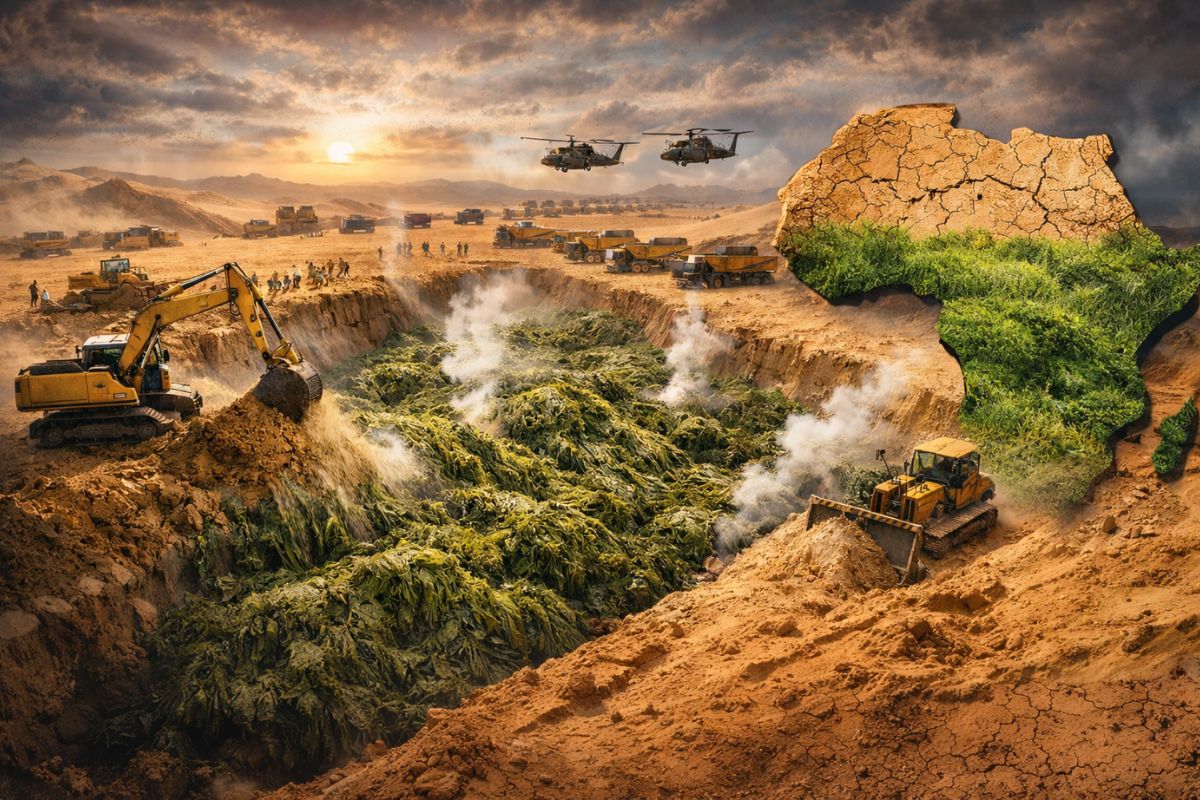 A country extremely rich in uranium and diamonds faces extreme famine, but discovers a giant algae at the bottom of the ocean capable of halting desertification, restoring the soil, and saving it.