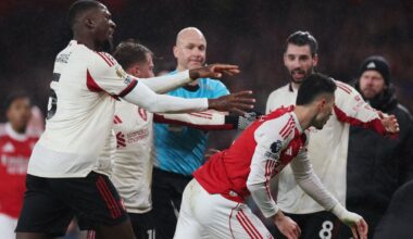 Gabriel Martinelli shoves injured Conor Bradley before Liverpool man stretchered off