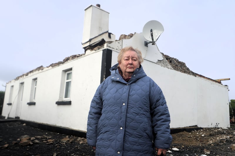 Maureen Folan lost the roof off her home in Carna, Co Galway during the storm. She has lived in the same house for 43 years. Photograph: Ronan McGreevy