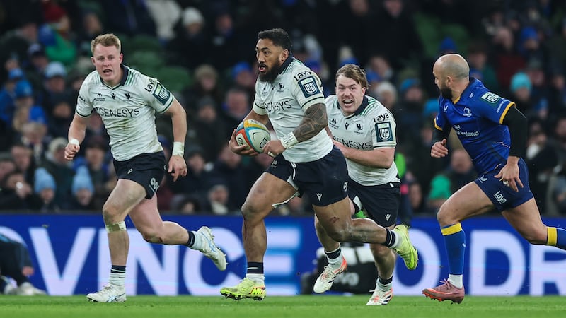 Bundee Aki in action for Connacht against Leinster. Photograph: James Crombie/Inpho