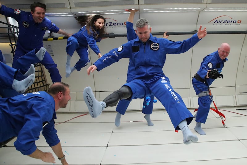 ESA astronaut John McFall completes a series of parabolic flights under the Fly! feasability study. Photograph: Courtesy of European Space Agency