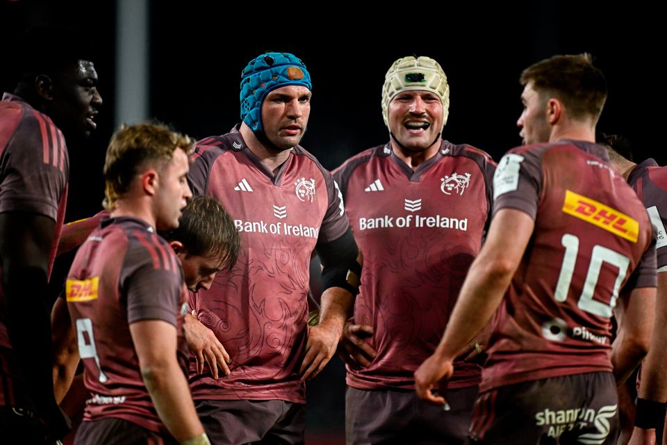 Munster captain Tadhg Beirne, third from left, and teammates during the Champions Cup defeat to Castres at Thomond Park in Limerick. Photo: Seb Daly/Sportsfile