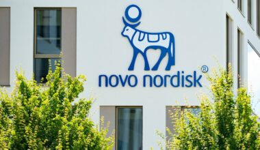 The Novo Nordisk logo on a corporate building by Kittyfly via Shutterstock