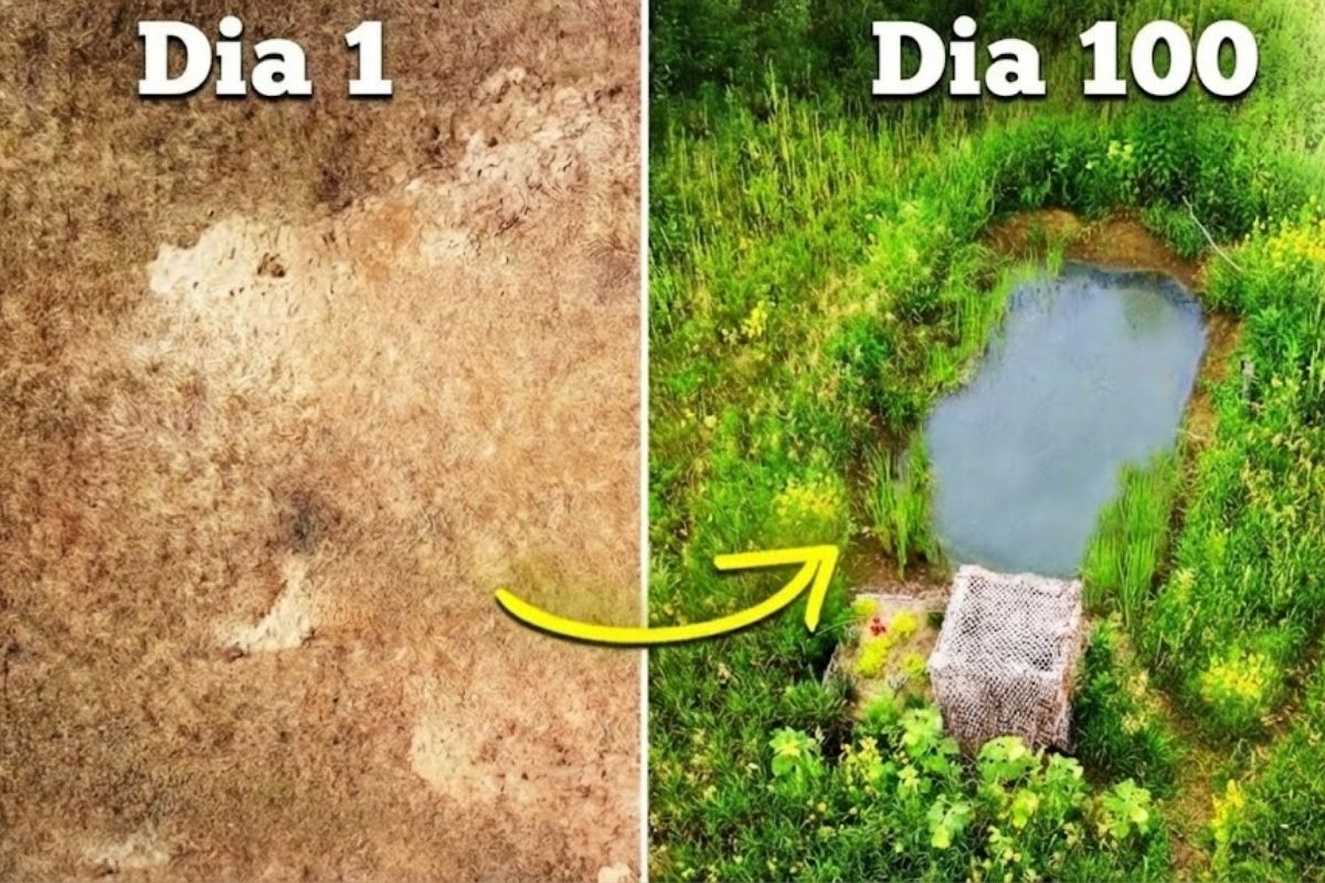 A lake dug to attract wildlife has become a vibrant ecosystem with native flowers and an observation shelter, showing how nature and design coexist.