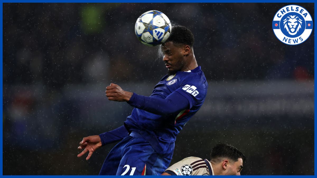 Jorrel Hato heads the ball against Ajax.