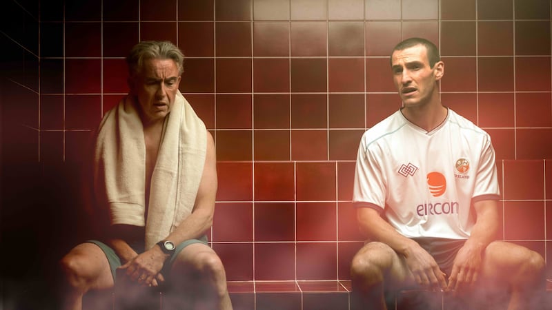 Steve Coogan as Mick McCarthy and Éanna Hardwicke as Roy Keane in the Saipan film. Photograph: Aidan Monaghan/PA