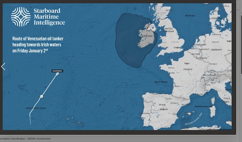 Oil tanker headed towards Irish-controlled waters on Friday January 2nd, 2026