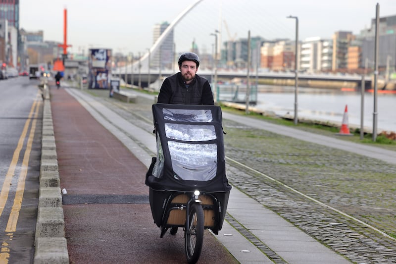 Shane Farrell also on his bike in Dublin city.   
Photograph: Dara MacDónaill 