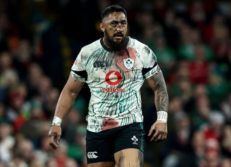 Bundee Aki, bloodied and bruised, during Ireland's Six Nations match against Wales in Cardiff last year. Photograph: Dan Sheridan/Inpho