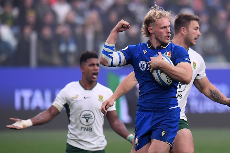 Louis Lynagh in action during the Quilter Nations Series 2025 match between Italy and South Africa in Turin in November. Photograph: Alessandro Sabattini/Getty Images