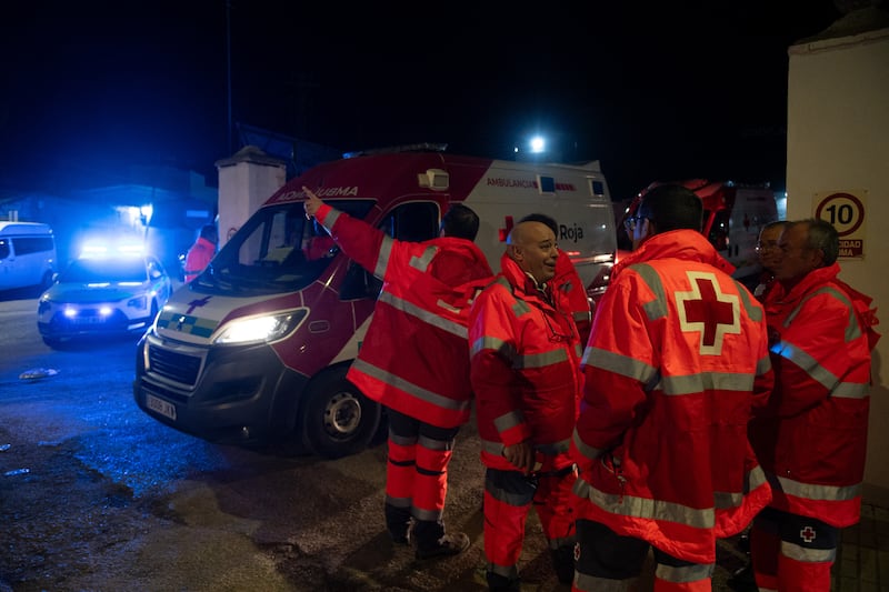 Red Cross members working after Sunday night's train crash in Adamuz, southern Spain. Photograph: Jorge Guerrero/ AFP via Getty Images
