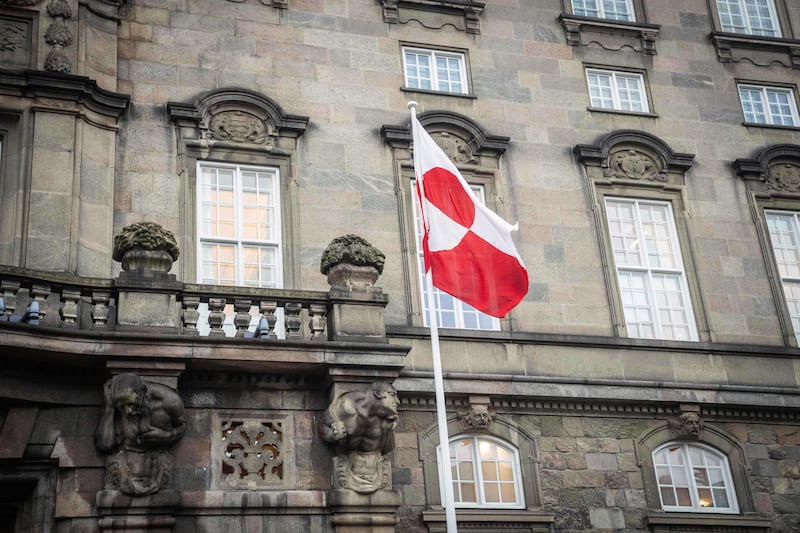The Greenlandic flag outside the Danish parliament in Copenhagen. Photograph: Sebastian Elias Uth/Ritzau Scanpix via AP