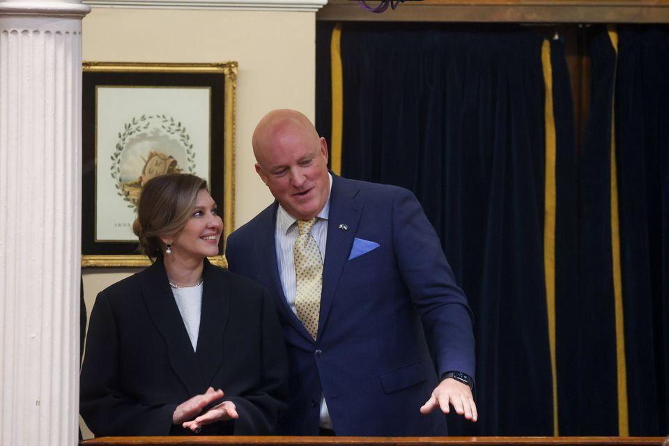 Senator Aubrey McCarthy and First Lady of Ukraine Olena Zelenska, during the state visit to Ireland, on December 2, 2025. Photo: Tony Maxwell.