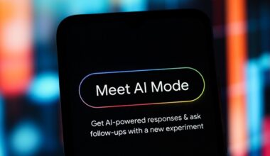 In this photo illustration, the Google Meet AI Mode logo is seen displayed on a smartphone screen.