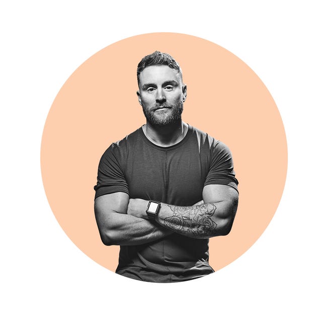 man with arms crossed against a circular background