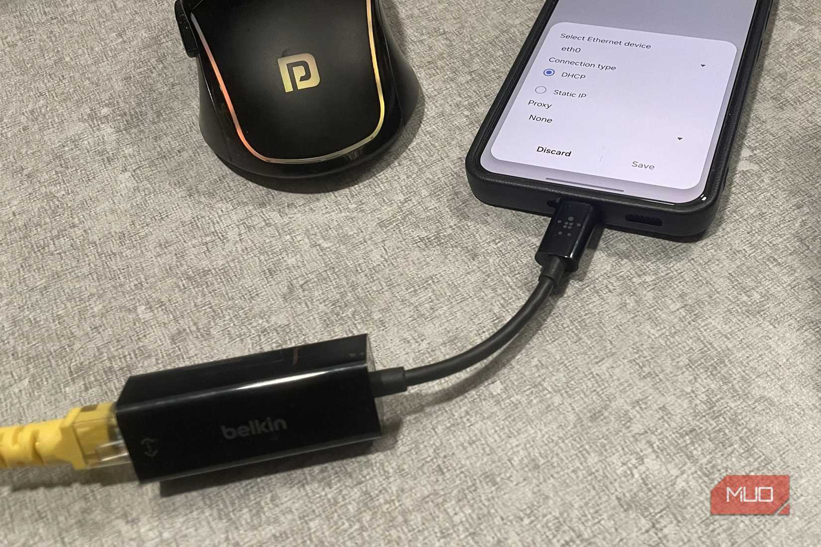 Android phone connected to Ethernet