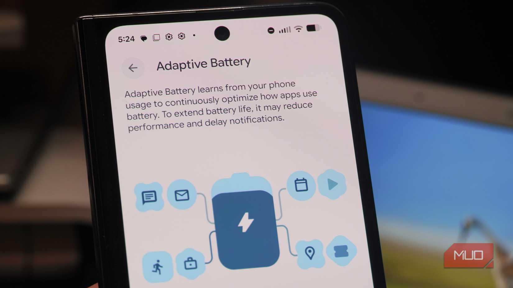 Adaptive battery in Android 16 on a Google Pixel Fold.