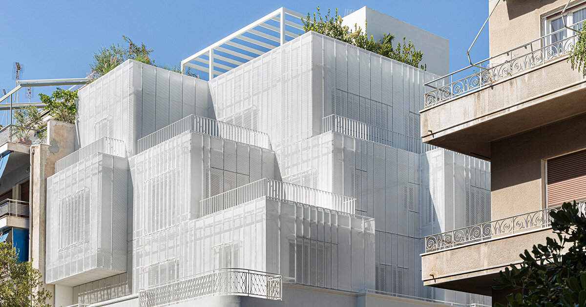 arid layers lightweight volumes atop 1950s building in athens