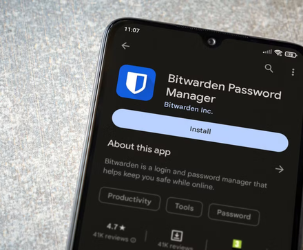 bitwarden password manager install page on smartphone screen