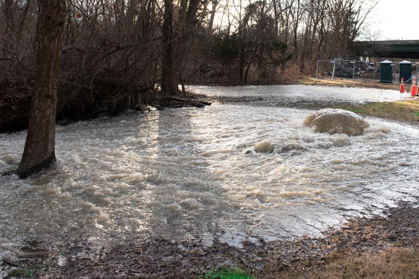 Raw sewage flows into the Potomac River after a massive sewage pipe rupture in Glen Echo, Maryland, on Friday.