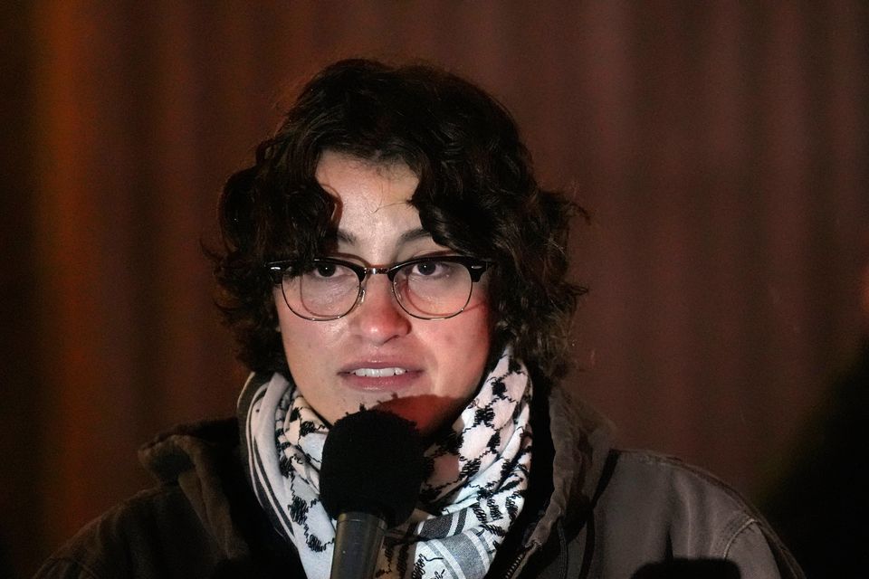 Avery Vogt from Minnesota speaking during a protest in Dublin against ICE agents and Trump's immigration crackdown in Minneapolis (Niall Carson/PA Wire)