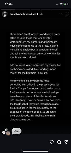 Brooklyn Beckham's statement