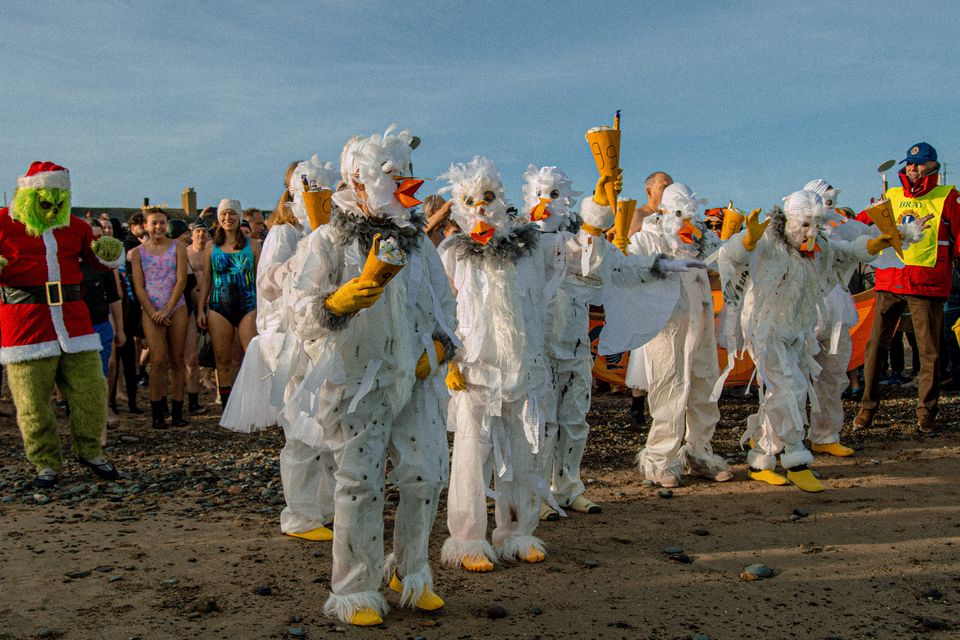 Swimmers wore their best costumes for this year's dip. (Photo by: Hannah Daygo)
