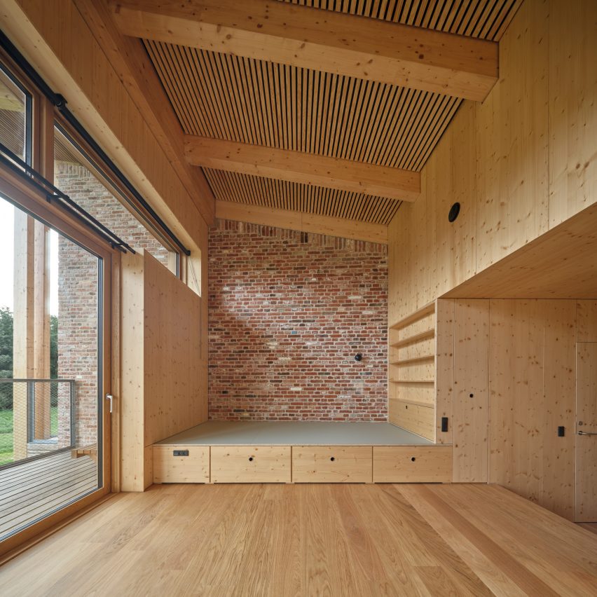 Wood and brick student bedroom