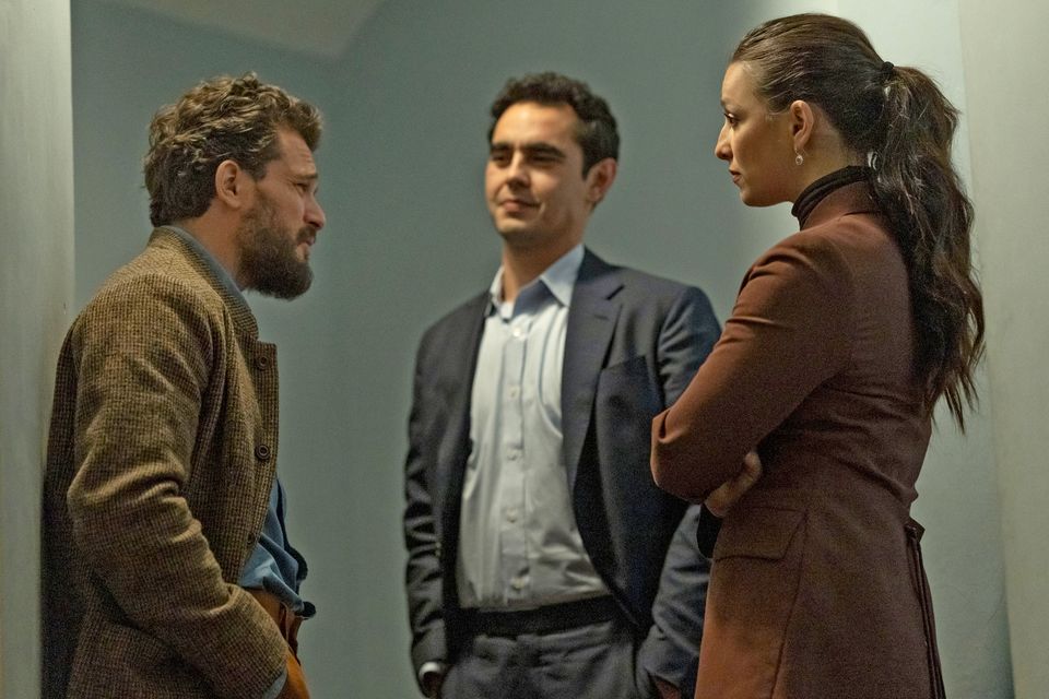 A good watch: Henry Muck (Kit Harington), Whitney Halberstram (Max Minghella), Yasmin Kara-Hanani (Marisa Abela) in Industry. Photo: Simon Ridgway/BBC/HBO