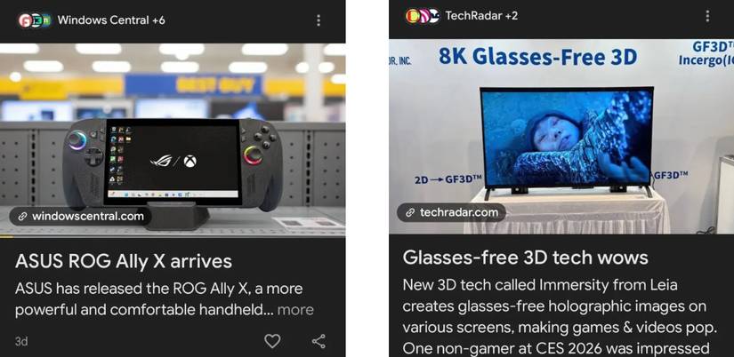 A screenshot highlighting Google Discover's AI-generated headlines.